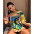 MOQ1 2021 Custom High Quality Cotton Women Graphic Tie Dye T Shirts Casual Fashion Cool Women's Oversize Printed Cartoon TShirt